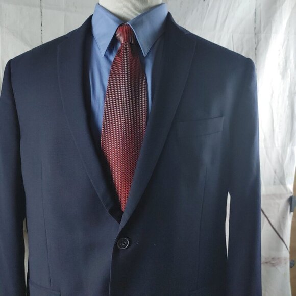 Jos A Bank 1905 The New Tradition Slim Fit 46R Wool Blue 2pc Suit Jacket & Vest - Picture 6 of 15